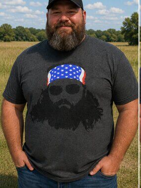 Duck Commander Graphic T-Shirt | Willie Robertson Patriotic Bandana | Gray-Sz L